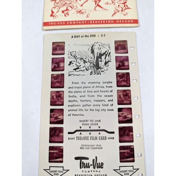 Vintage Tru Vue Tru-Vue Film Card Day At The Zoo Nature Animals Travel C1 3D 3-D - Picture 2 of 4
